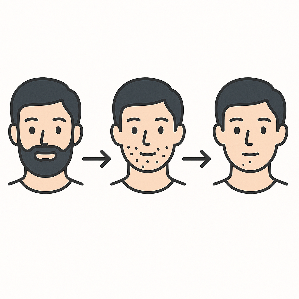 ヒゲ脱毛の回数ごとの効果の目安を示すイラスト