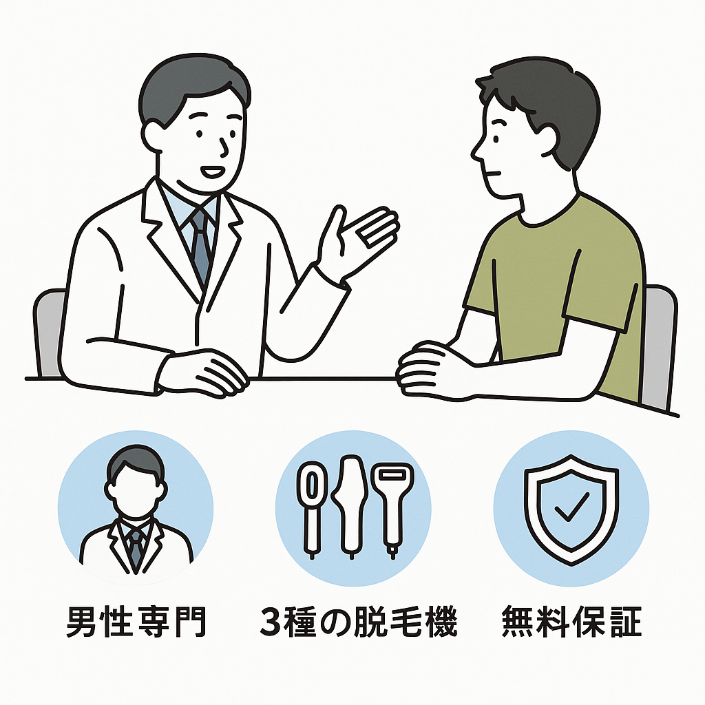 メンズリゼの3つの強みを示すイラスト