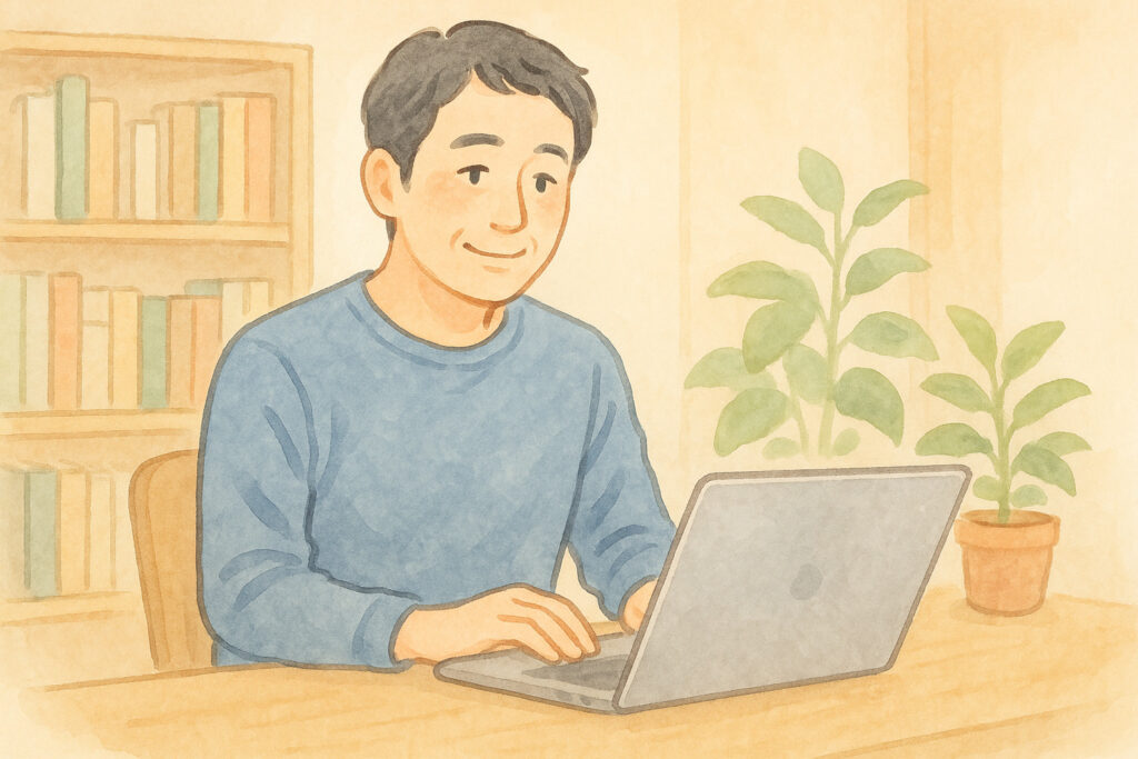 ゼロヒゲ運営者がデスクでパソコンに向かう様子
