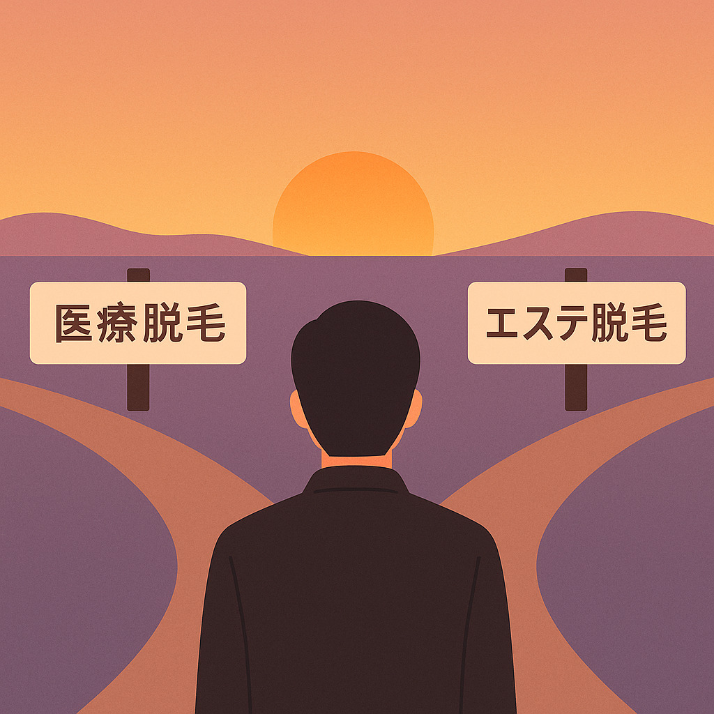 医療脱毛とエステ脱毛の分かれ道に立つ男性